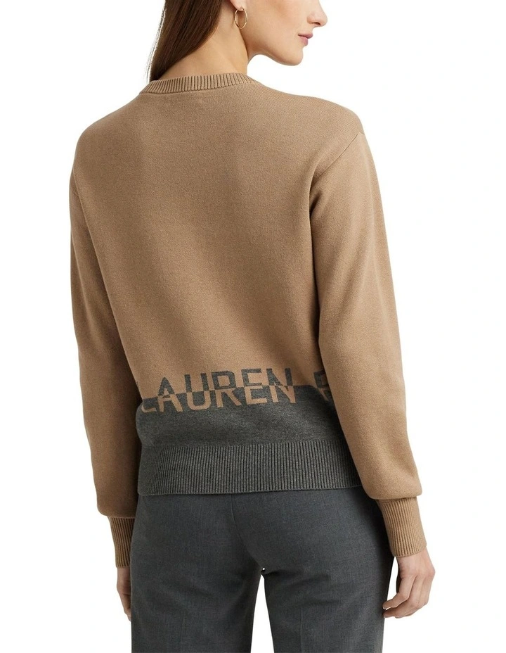 Logo Jacquard Cotton-Blend Sweater in Beige
