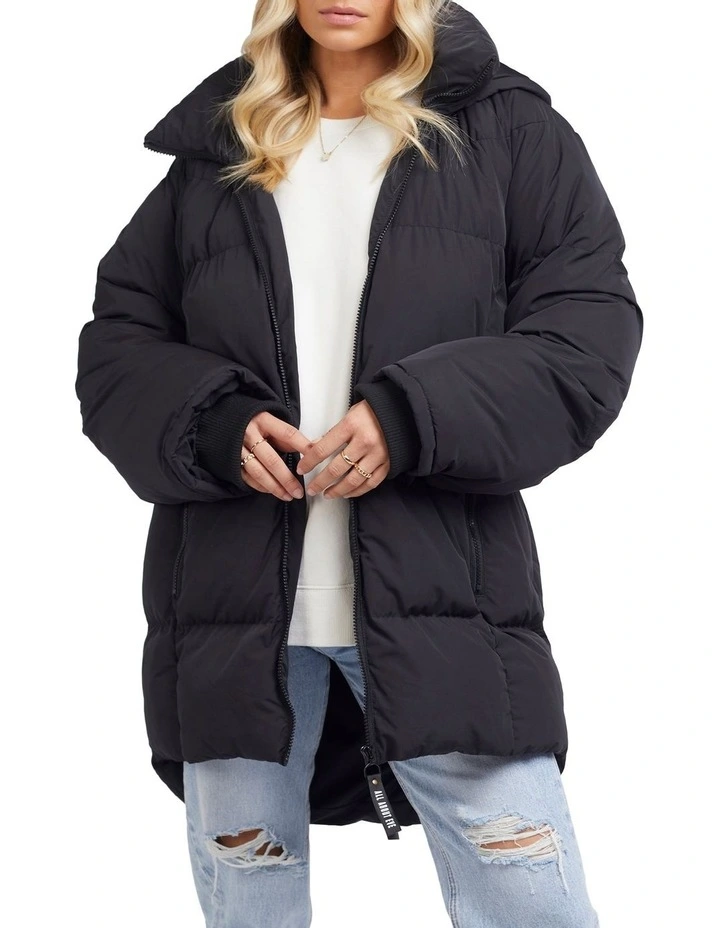 Remi Luxe Midi Puffer Jacket in Black