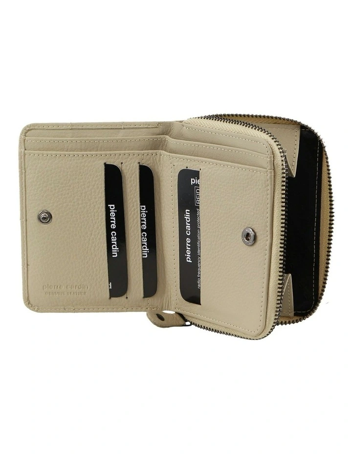 Italian Pleated Leather Press Stud Wallet in Cement