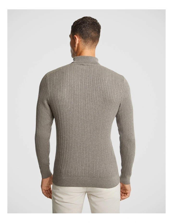 Logan Textured Roll Neck Sweater in Chocolate