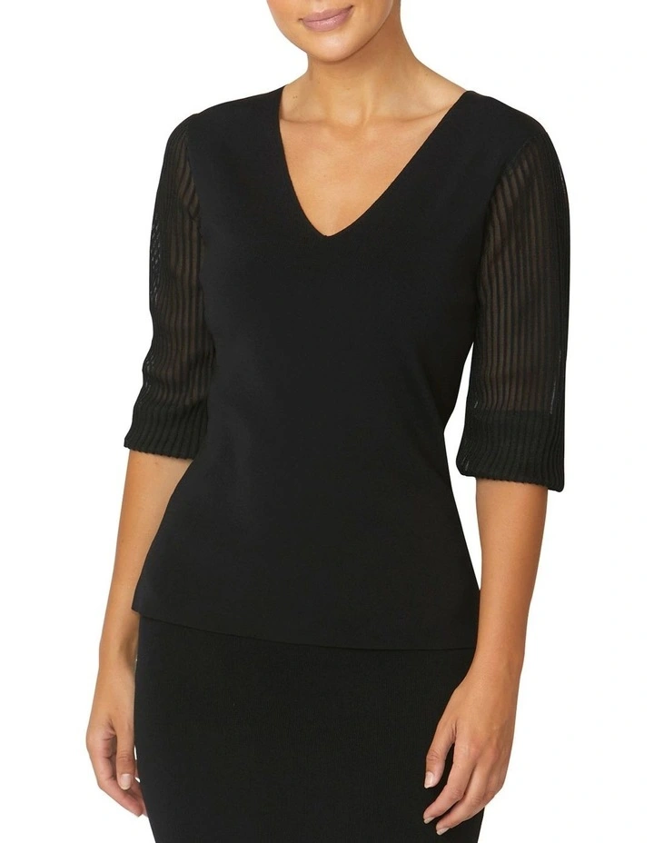 Emilie Sheer Sleeve Top in Black