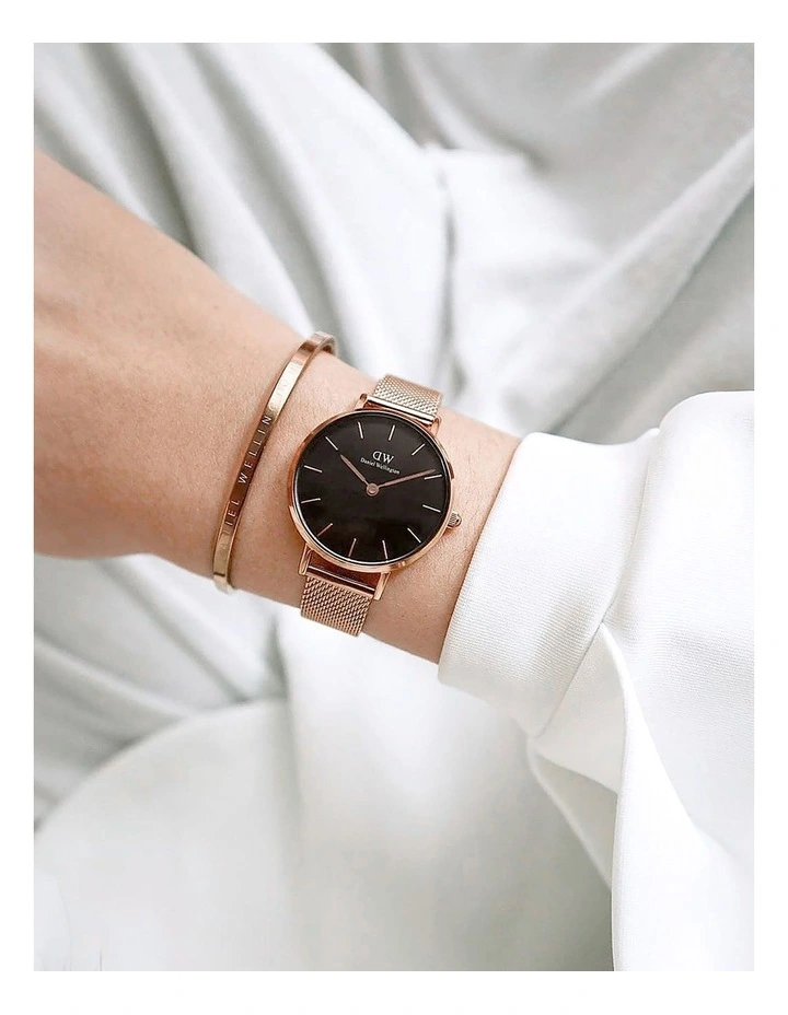 Petite Melrose 32mm Stainless Steel Quartz Watch in Black/Rose Gold