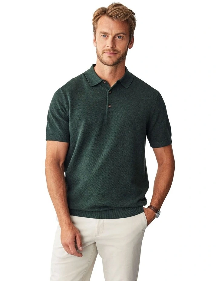 Textured Knit Polo Shirt in Khaki