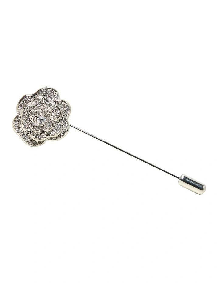 Diamonte Floral Lapel Pin in Silver