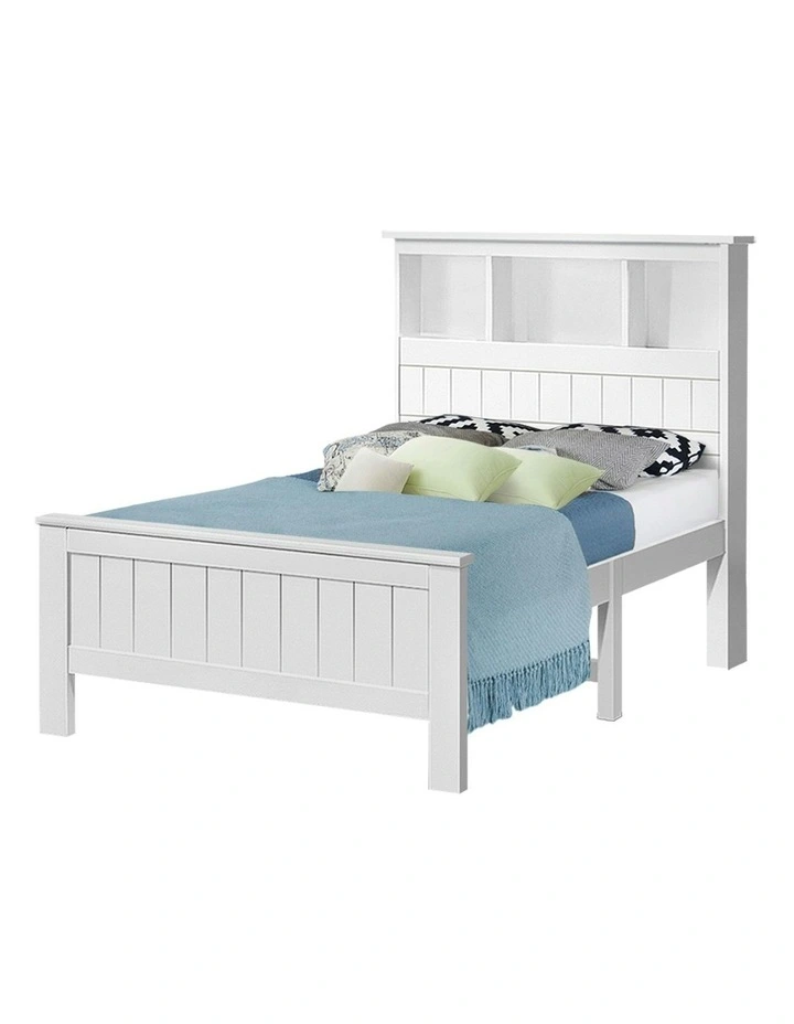 Wooden Bookshelf King Single Size Bed Frame Mattress Base Platform in White