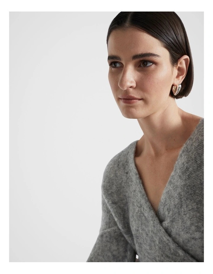 Wool Blend Drape Twist Knit in Silver Marle