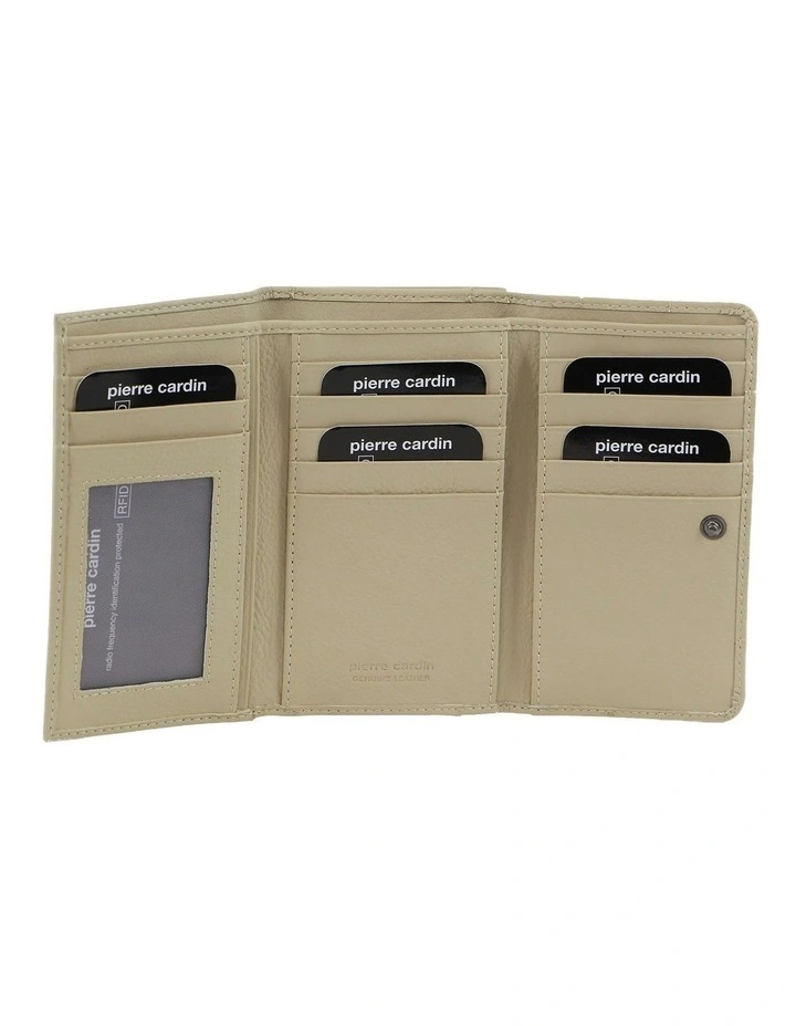 Pleated Leather Tri-Fold Wallet in Cement