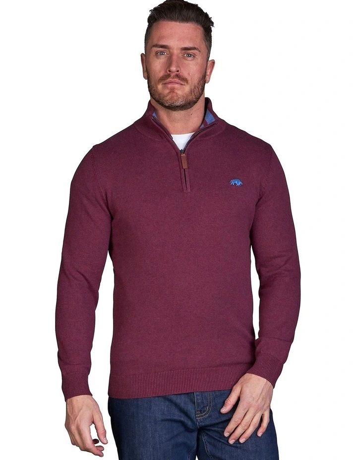Classic Quarter Zip Knit in Claret