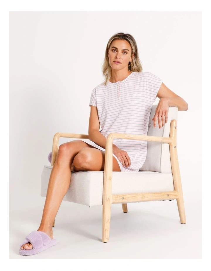 Placket Nightie in Pink Stripe