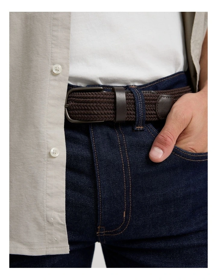 Stretch Woven Belt in Chocolate