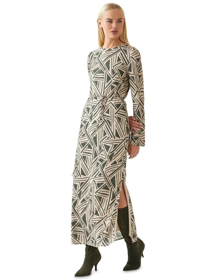 Alannah Geo Print Dress in Olive