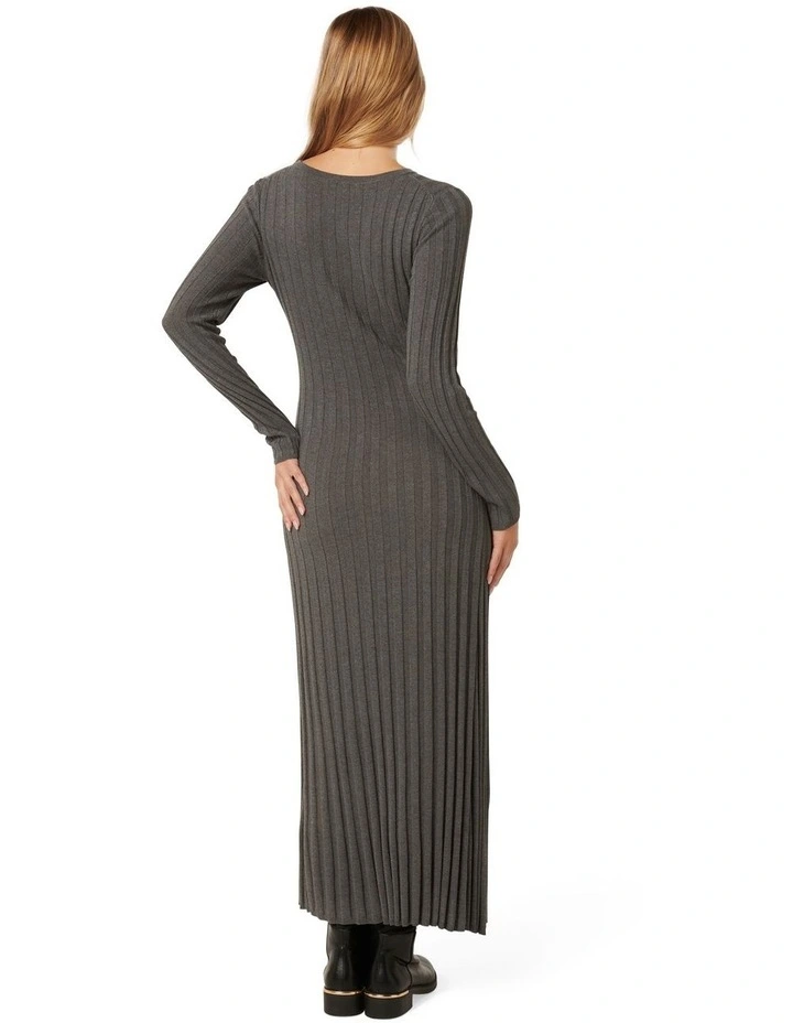 Lyla Crew Neck Detail Knit Dress in Charcoal