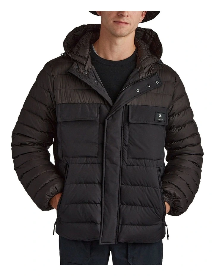 2 Tone Puffer Jacket in Black