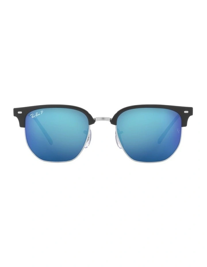 New Clubmaster Blue Polarised Sunglasses in Black On Silver