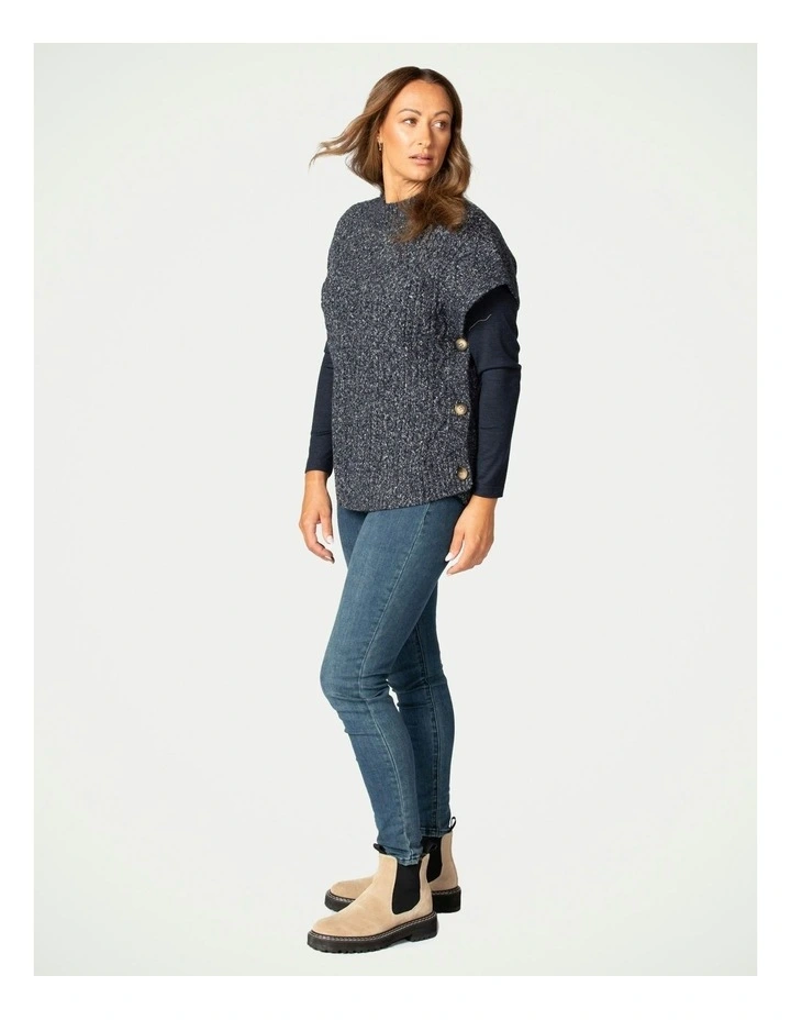 Side Button Cable Poncho in Navy