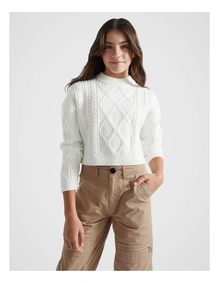Cable Crop Knit in White