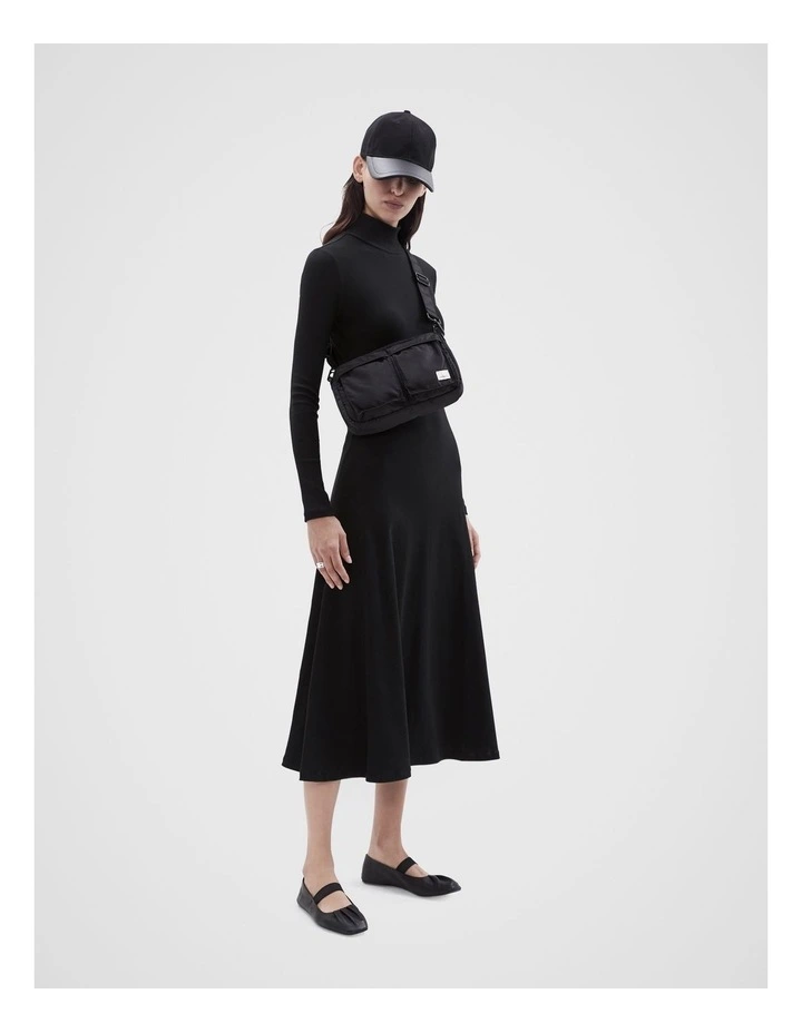 Mock Neck Ribbed Dress in Black