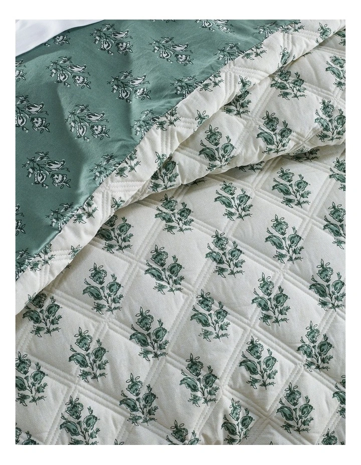 Delphine Quilted Cotton Quilt Cover Set in Sage