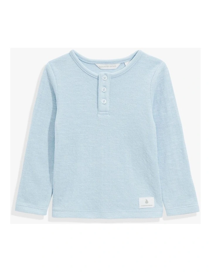 Double Faced Textured Henley Top in Pale Blue