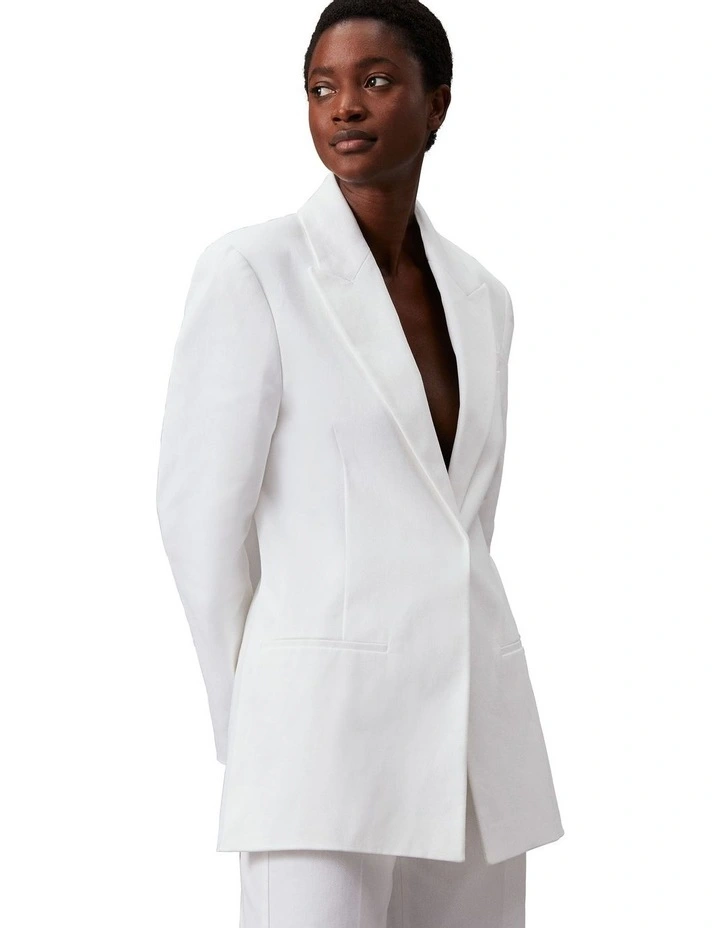 Cotton Twill Tailored Blazer in Bright White