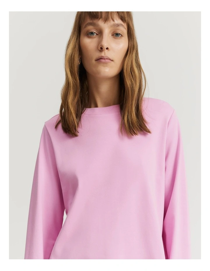 Australian Cotton Slim Fit Long Sleeve Top in Rosetta