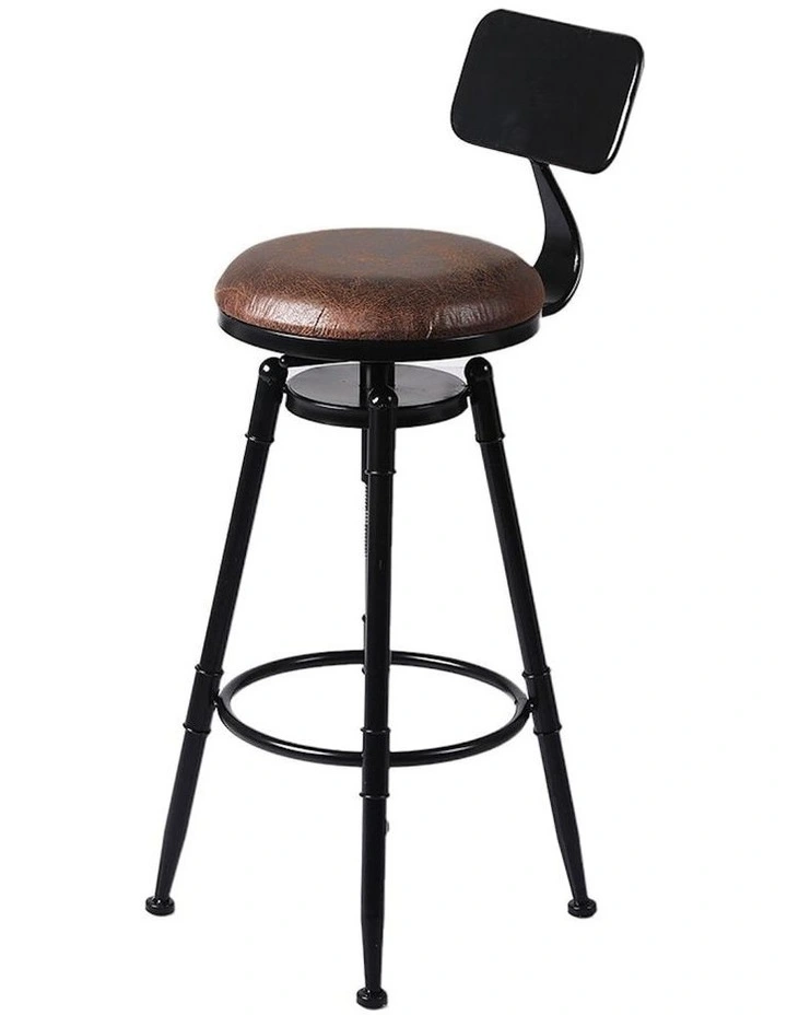 Kitchen Wooden Leather Industrial Swivel Chairs Barstools 4 Pieces in Multi