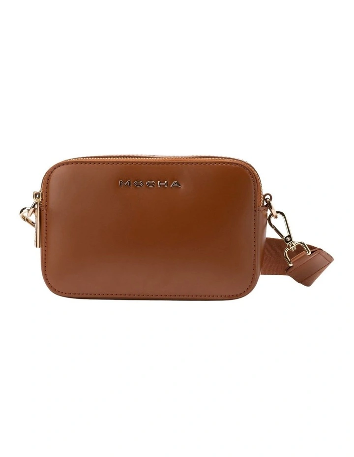 Alicia Glossy Leather Double Zip Bag in Brown