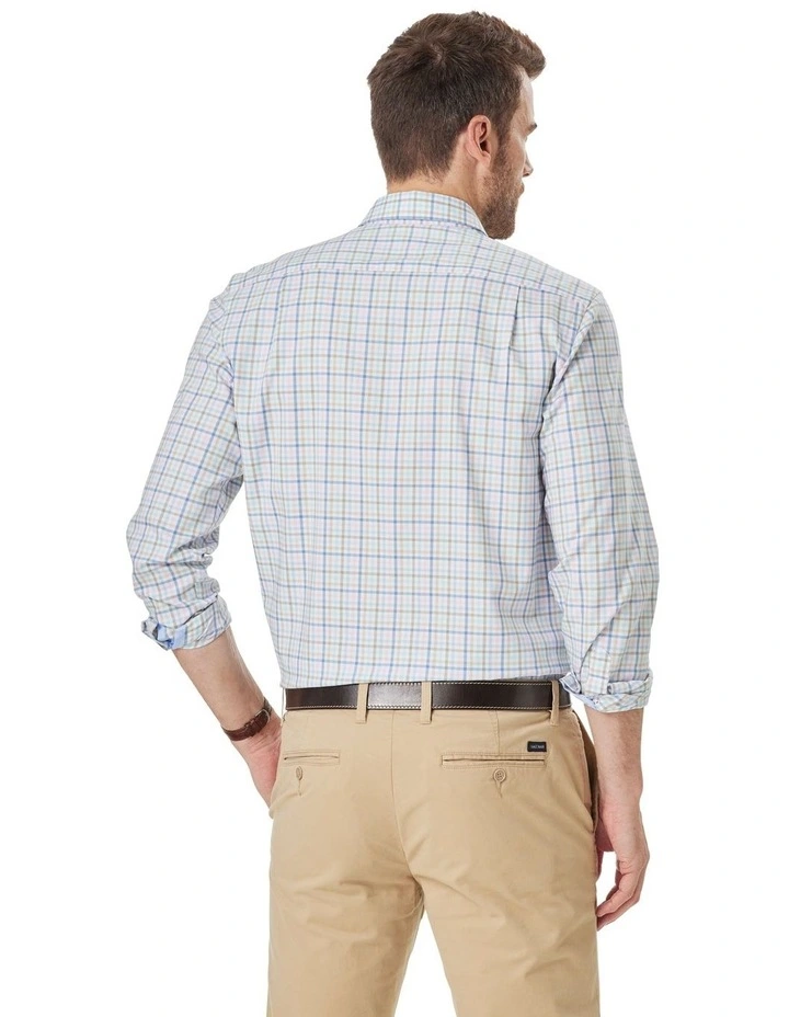 Easy Care Twill Multi Check Shirt in Navy