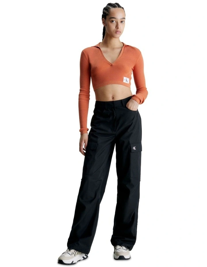 Label Tight Crop V-Neck Sweater in Burnt Clay