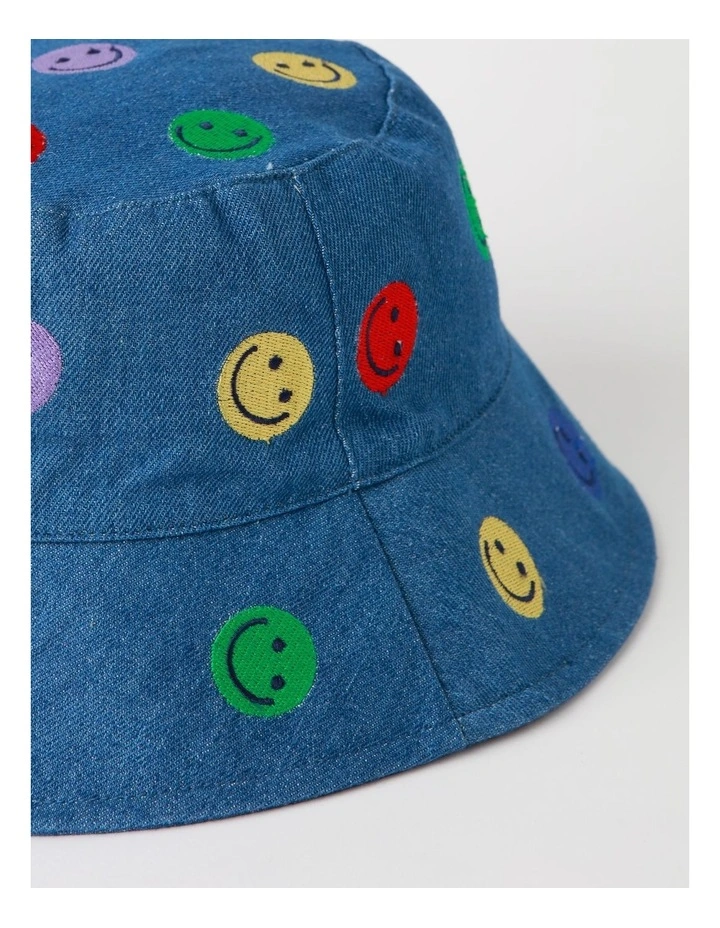 Smiley Faces Bucket Hat in Denim