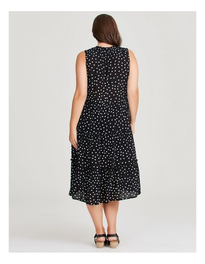 Natural Tiered Spot Dress in Black/Off White