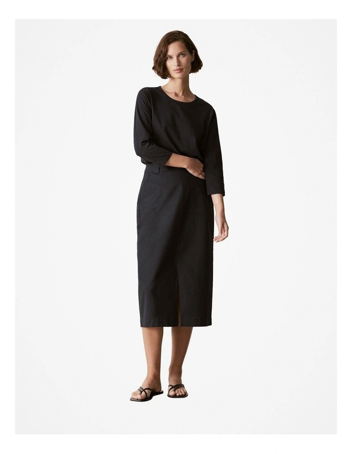 Organically Grown Cotton 3/4 Sleeve T-shirt in Black