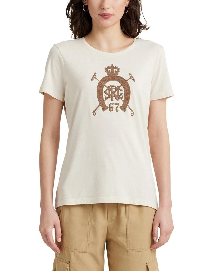 Equestrian-Logo Cotton-Blend Jersey Tee in Natural