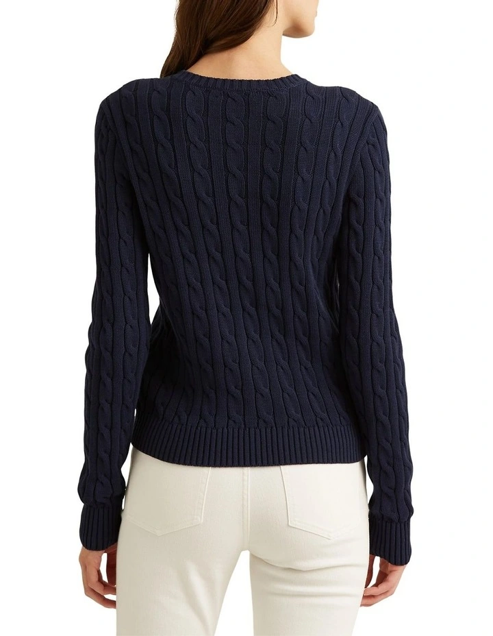 Cable-Knit Cotton Cardigan Sweater in Navy