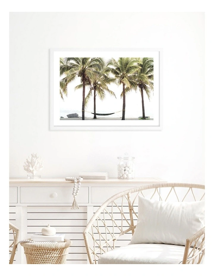 Australian Made Hammock and Palms Art Print A2 in White Frame