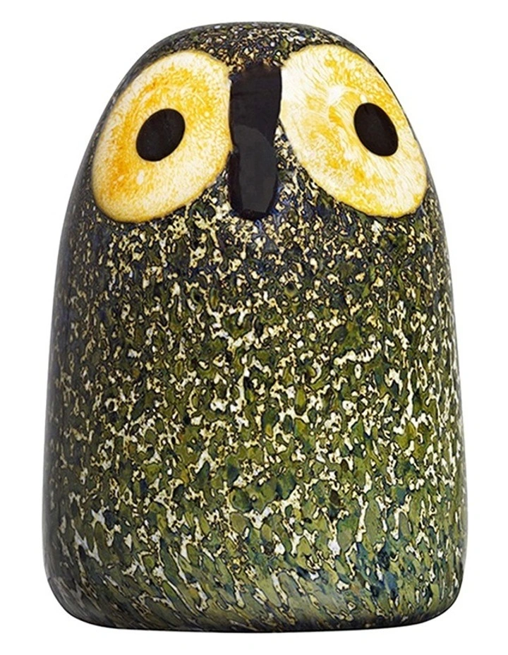 Oiva Toikkas Lovable Little Barn Owl 6cm Glass Ornament Green Multicolour