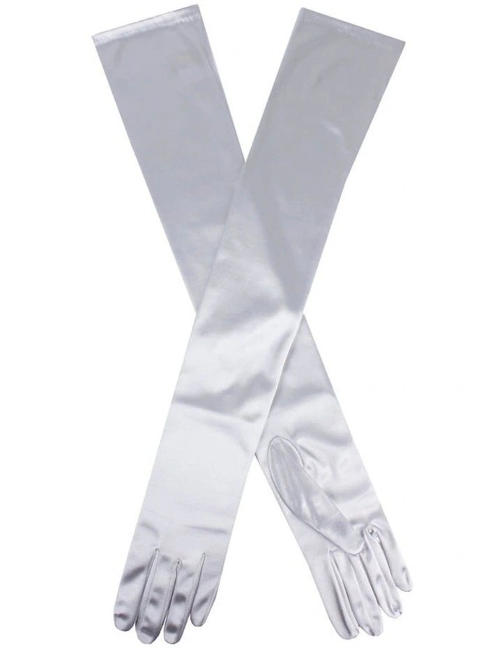 Satin Finish Opera Gloves in Silver Grey