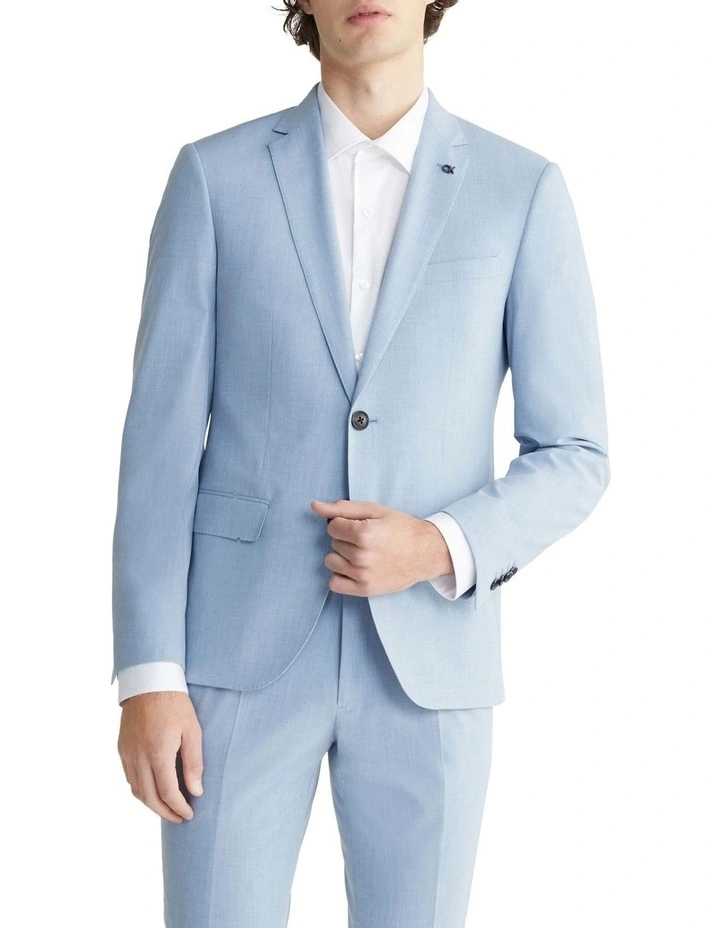 X Slim Plain Weave Wool Marl Suit Jacket in Blue