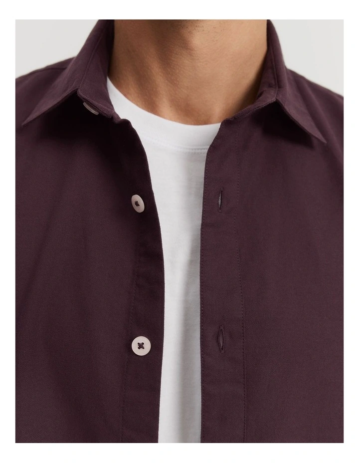 Regular Fit Australian Good Earth Cotton Brushed Twill Shirt in Eggplant