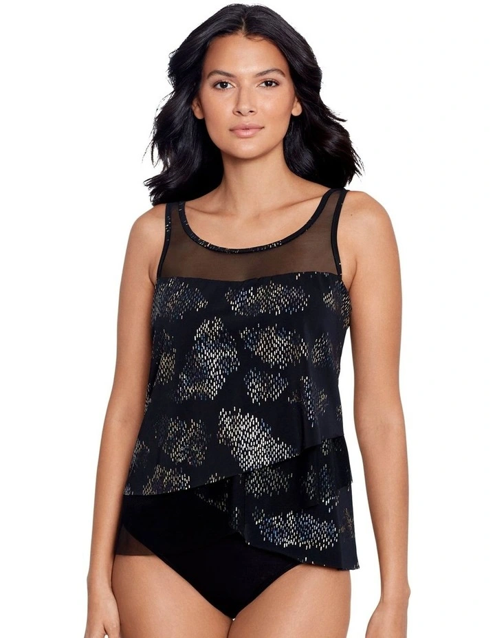 Iridium Mirage Loose Fit Slimming Underwired Tankini Top in Black Multi