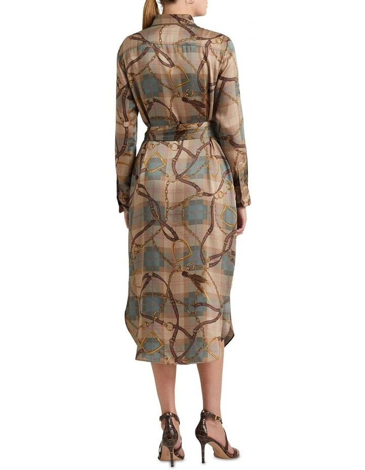 Plaid Twill Shirtdress in Beige