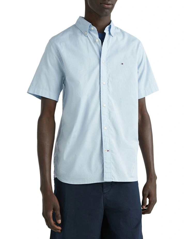 Poplin Flex Short Sleeve Shirt in Blue