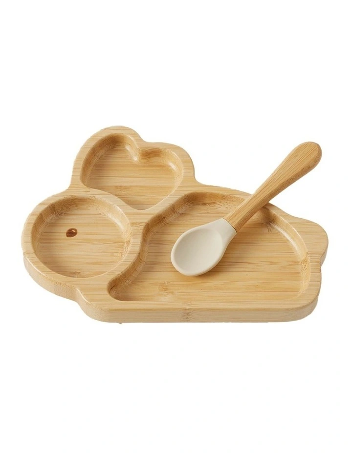 Belle Bamboo Divider Plate & Spoon Set in Almond