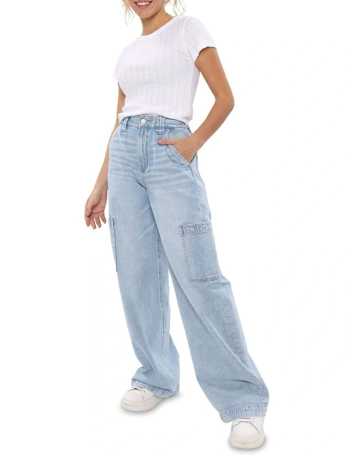 Dreamy Drape High-Waisted Baggy Wide Leg Jean in Authentic Light