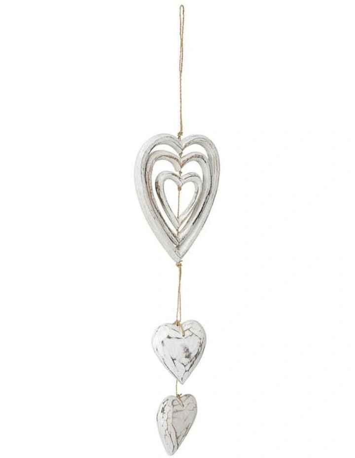 Handmade 3 Hearts Design Hanging Wall Art in White
