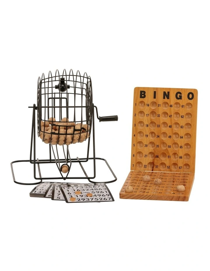 Bingo 75 Player Set With Metal Cage & Wooden Scoreboard