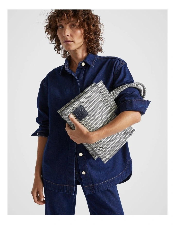Woven Mini Structured Tote Bag in Midnight Sky