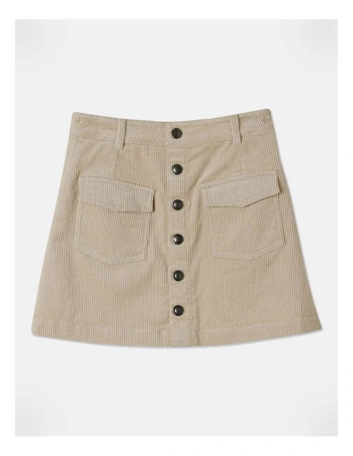 Cord Button Down Skirt in Ecru