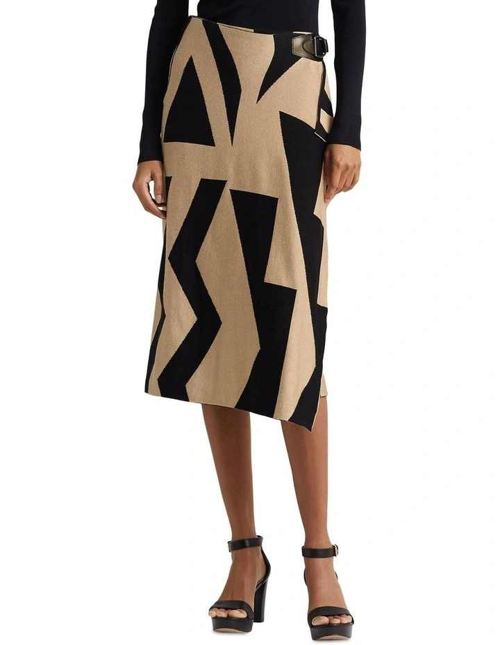 Geo-Print Cotton-Blend Pencil Skirt in Black Multi