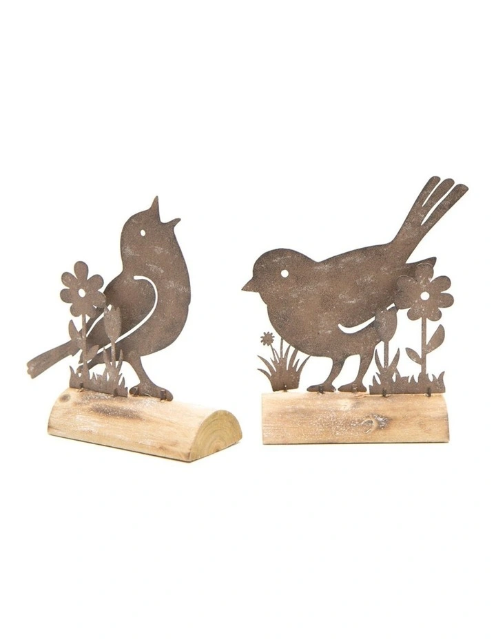 Metal Birds Ornaments Set of 2 in Rust